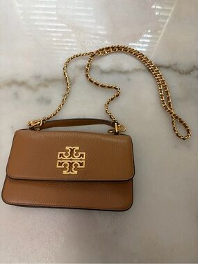 Tory Burch Fleming Mini top handle Bag in Tan with Gold Hardware